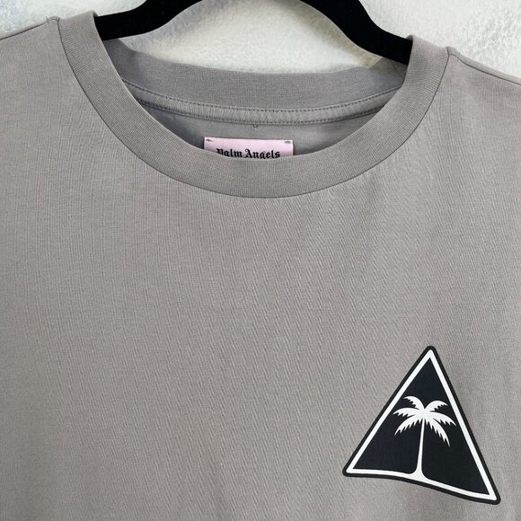 Palm Angels Unisex Medium Grey Flame Graphic Long Sleeve Shirt Triangle Logo - Picture 2 of 9
